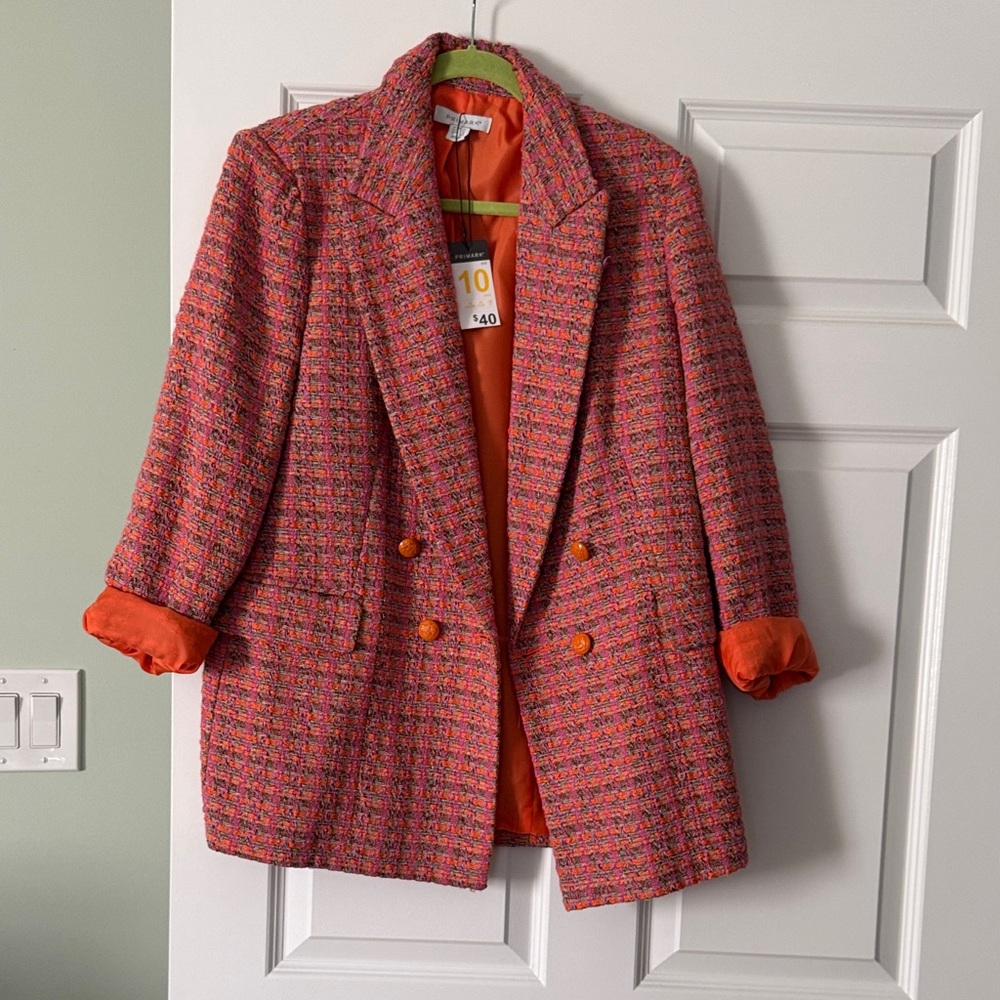 Primark Pink Tweed Blazer with Orange Lining